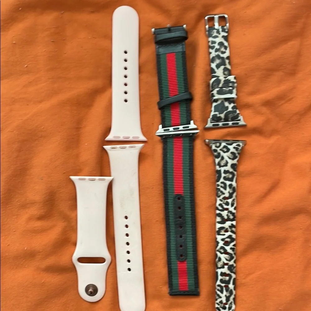 Set of Three Watch Bands - Cream, Black, and Leopard Print 38